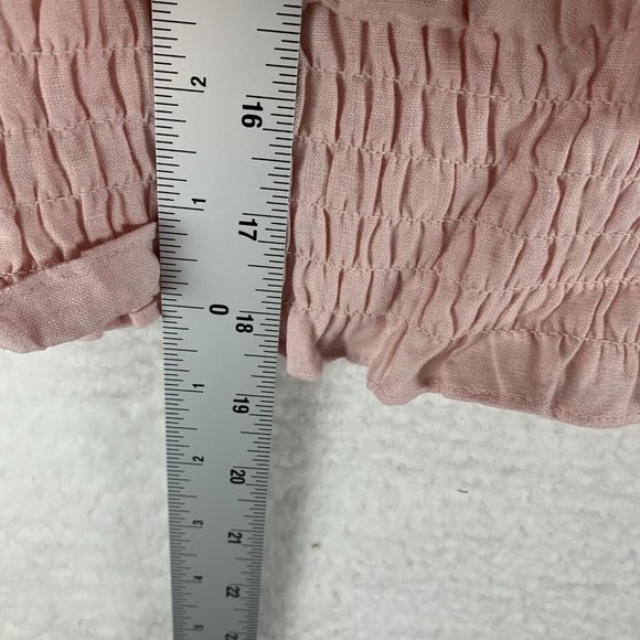 Open Edit Crop Top Womens XL Pink Sleeveless‎ Ruffle Crew Neck Linen Ruched 6387 - Picture 6 of 7
